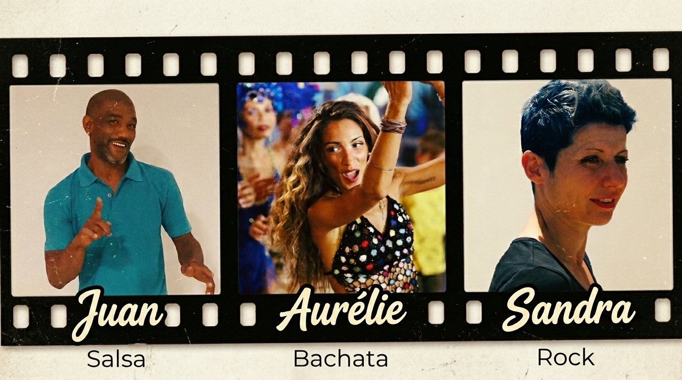 Les professeurs de Go To Dance : Juan pour la salsa, Aurélie pour la bachata et Sandra pour le rock